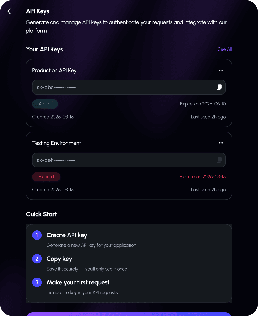 HeyPico API Keys Dashboard Preview